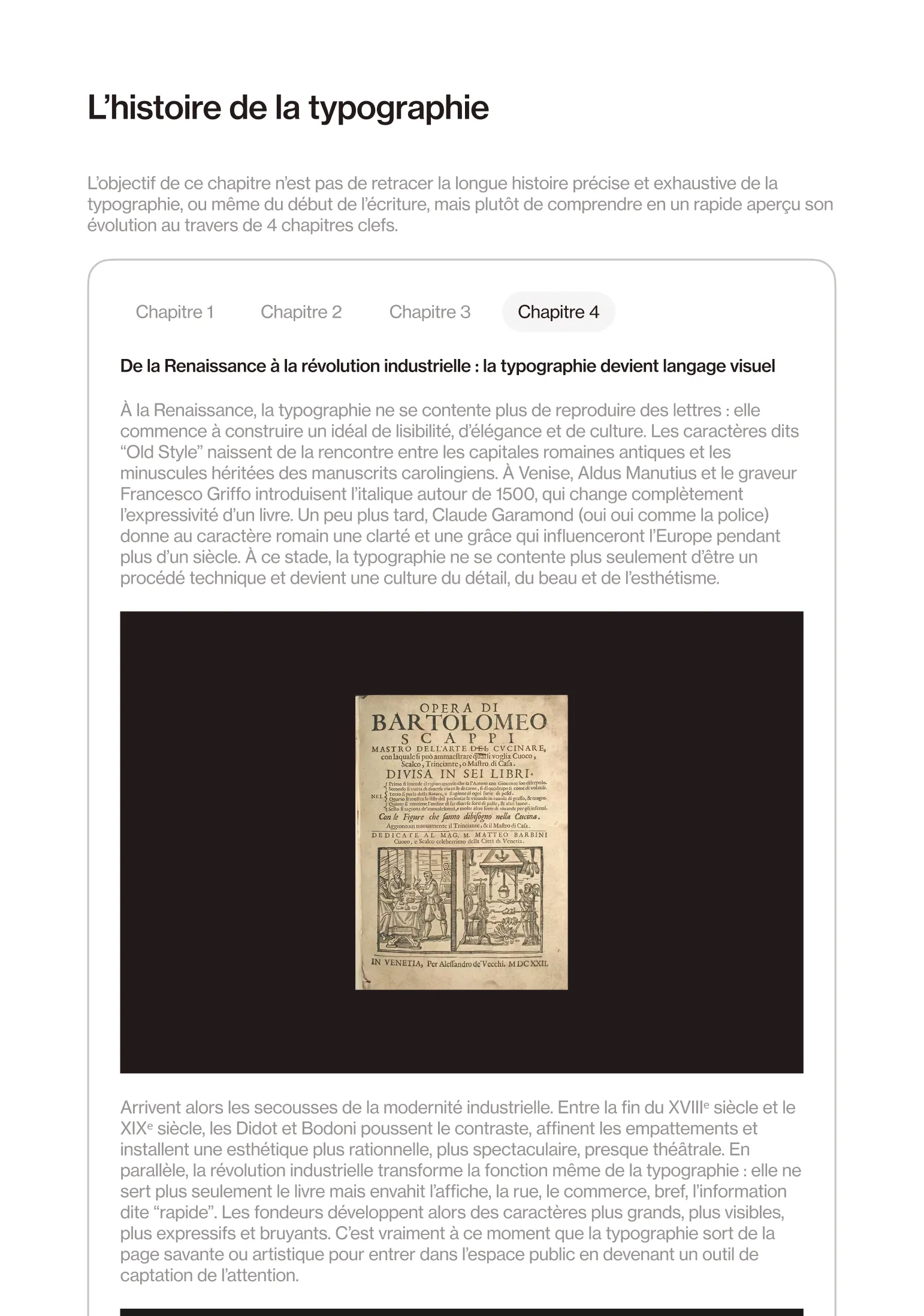 Page du cours : l’histoire de la typographie, de la Renaissance à la révolution industrielle
