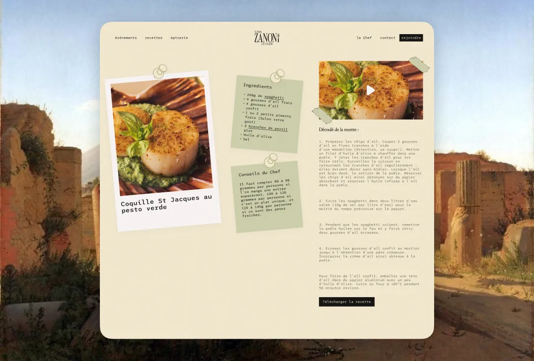 Clément Saint-Hilaire brand designer et UI UX designer en Normandie et à Paris pour le le chef Simone Zanoni et son Club Casa Zanoni